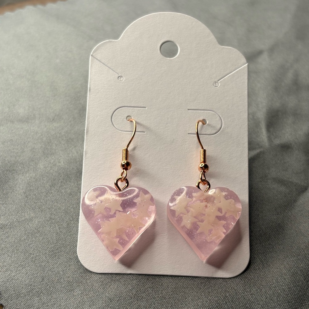 Starlight Pink Heart Earrings - Picture 2 of 4
